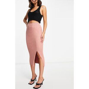 Monki ASOS Loa Ribbed Knit Midi Skirt Slit Size Small